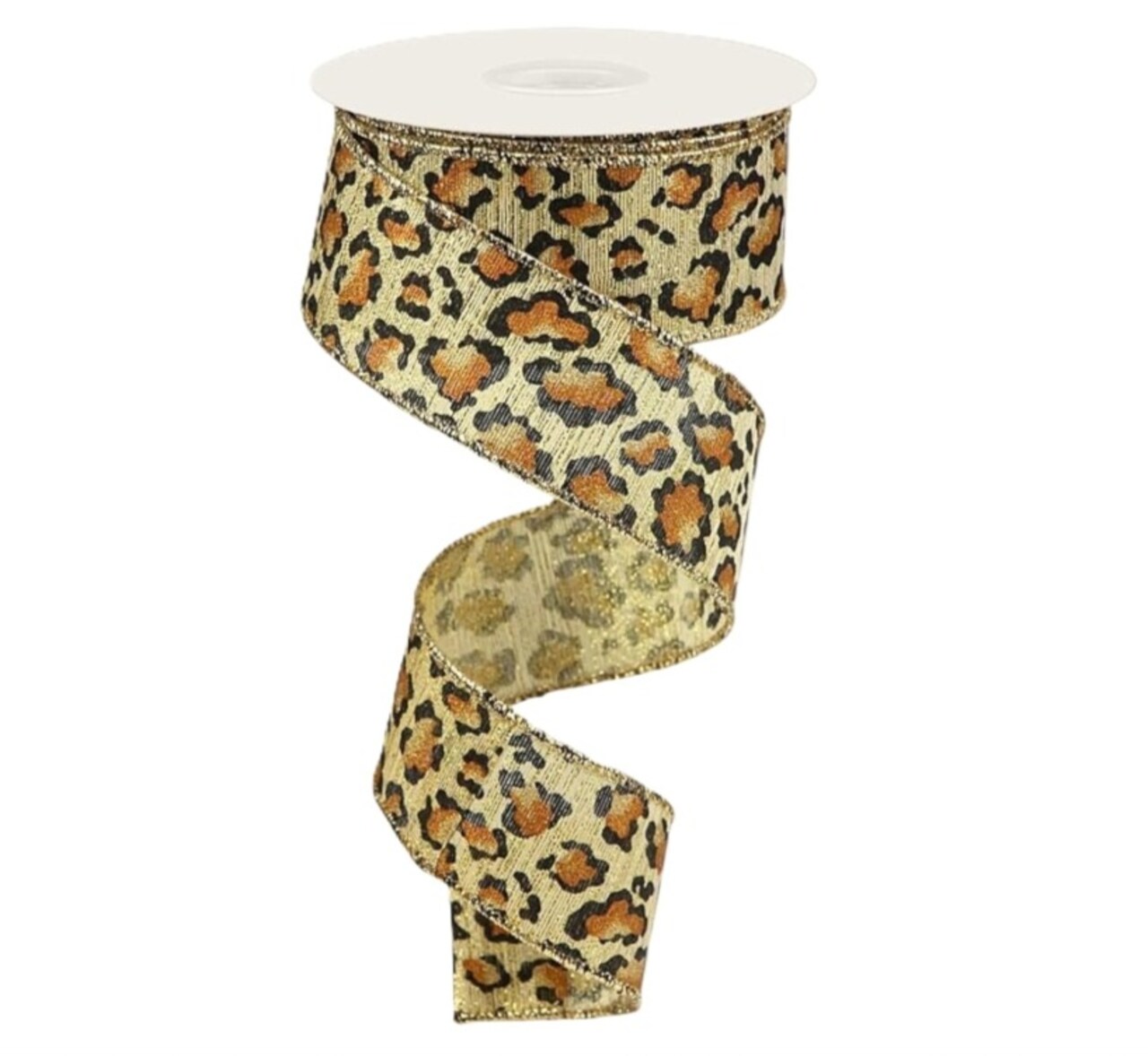 RG Ribbon: 1.5" Metallic Leopard Print Wired Ribbon for Bows, Wreaths, Crafts, and Decorations - Valentine's Day, Christmas